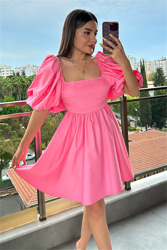 Tinkerbell balon kol kuşaklı elbise - Pembe