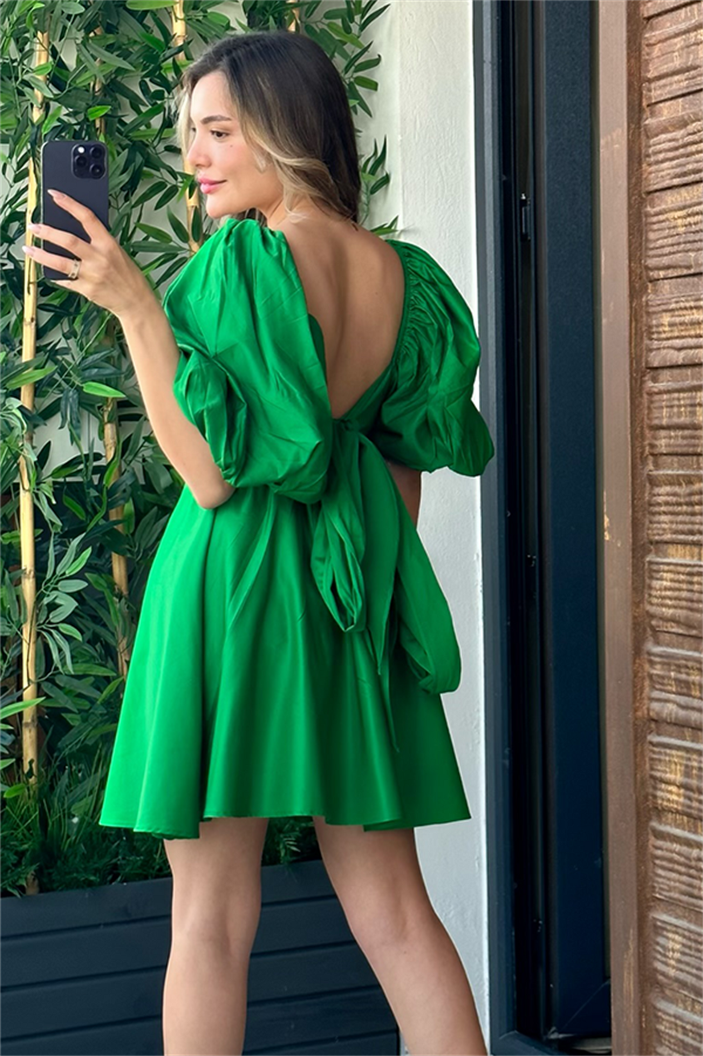 Tinkerbell balon kol kuşaklı elbise - Yeşil