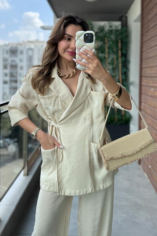 Today Tensel Bağlamalı Takım - Krem