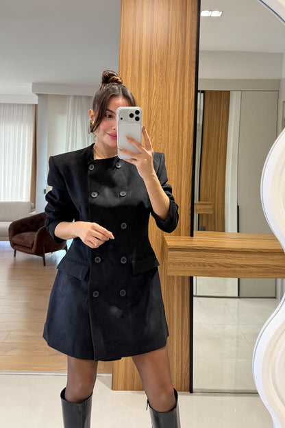 Toget Siyah Süet Etek Blazer Takım