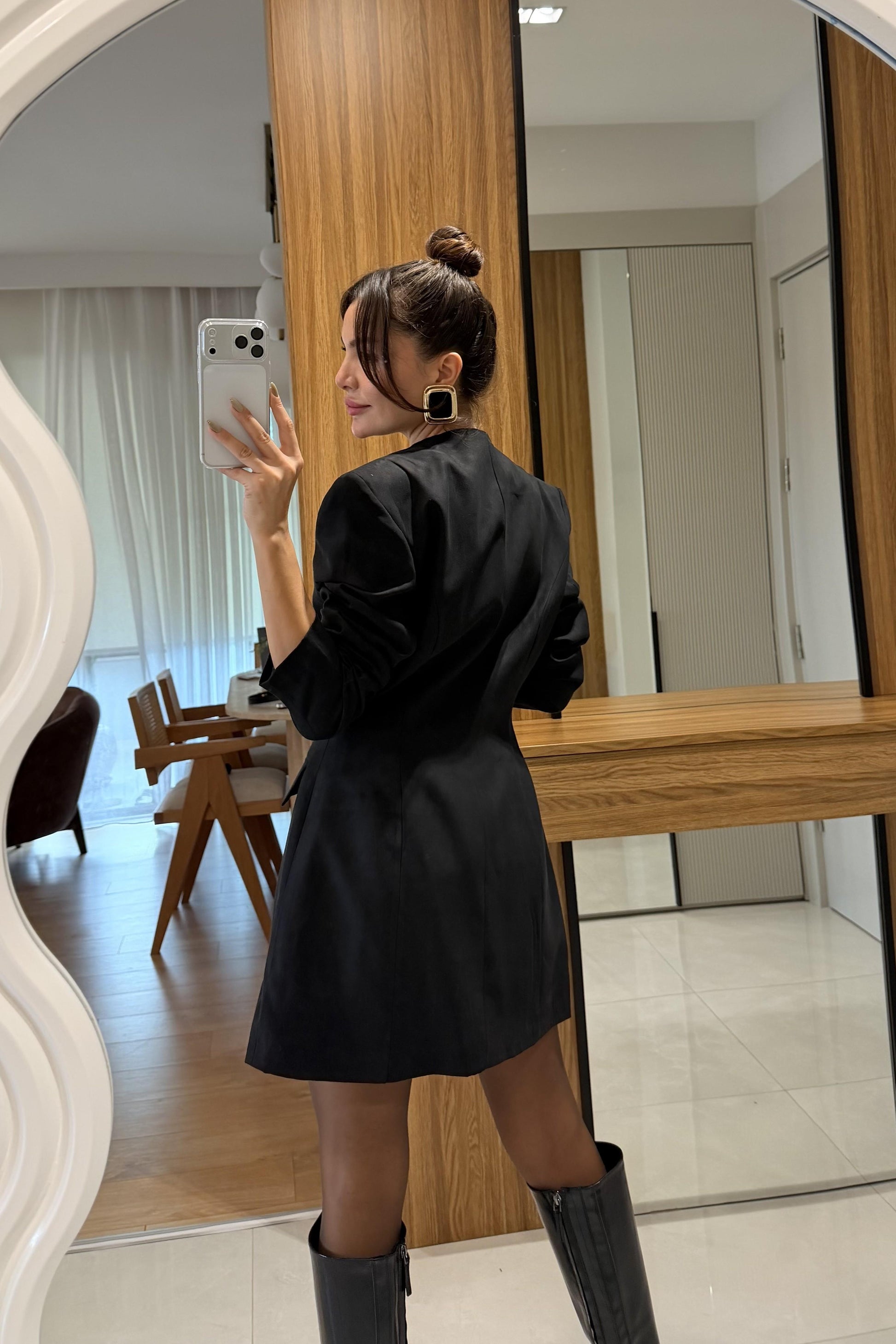 Toget Siyah Süet Etek Blazer Takım