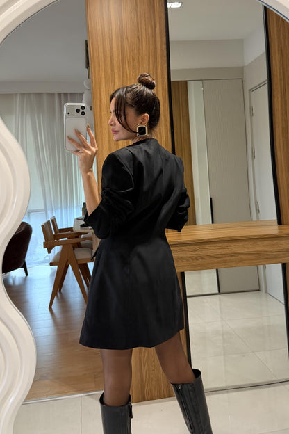 Toget Siyah Süet Etek Blazer Takım