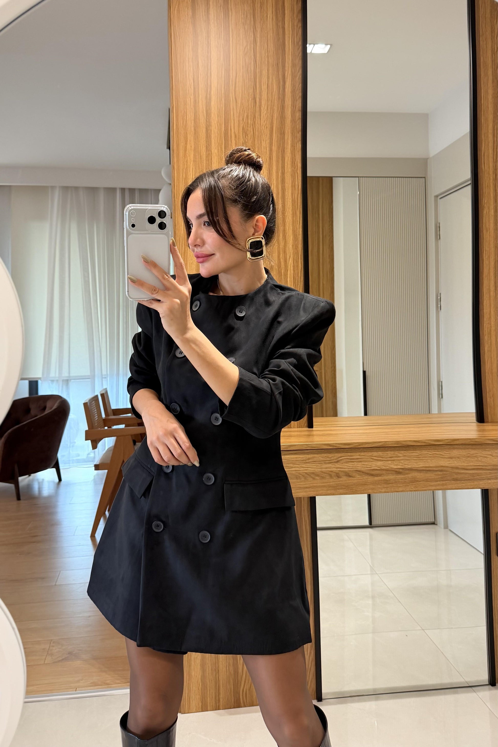 Toget Siyah Süet Etek Blazer Takım