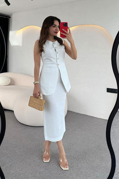 Tricia Premium Etekli Keten Takım-Beyaz