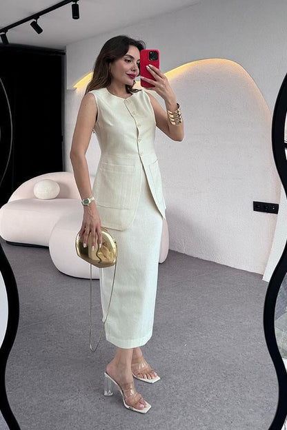 Tricia Premium Etekli Keten Takım-Ekru