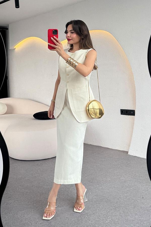 Tricia Premium Etekli Keten Takım-Ekru