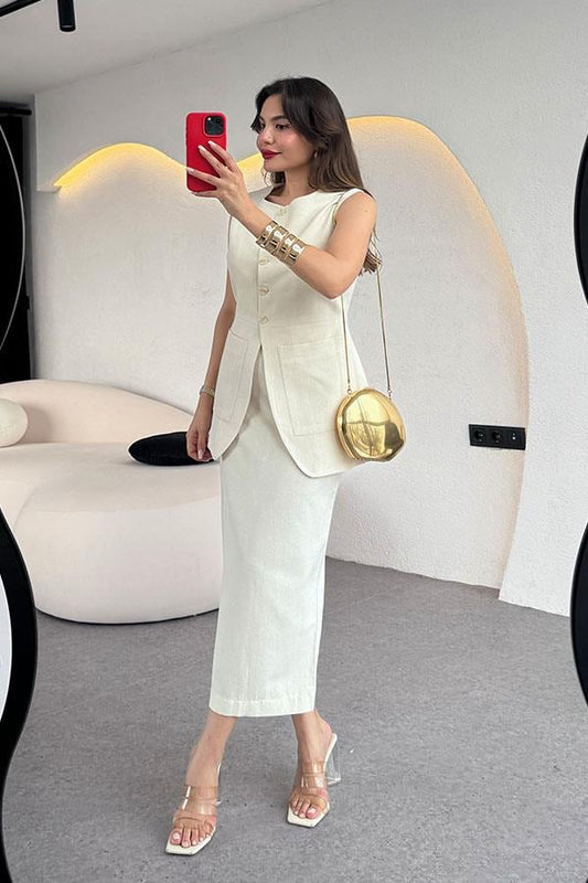 Tricia Premium Etekli Keten Takım-Ekru