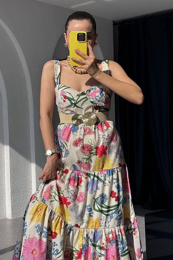 Trisha Çiçek Desenli Kalın Askılı Elbise