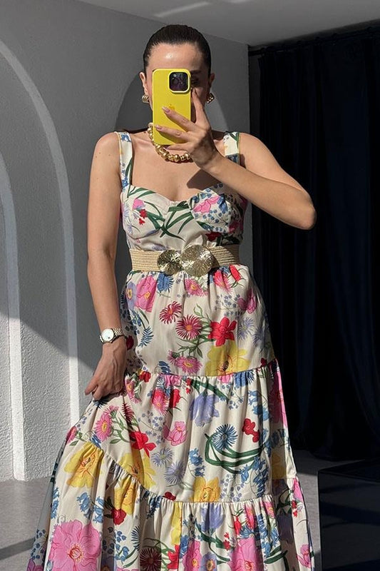 Trisha Çiçek Desenli Kalın Askılı Elbise