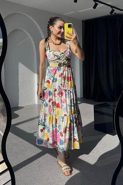 Trisha Çiçek Desenli Kalın Askılı Elbise