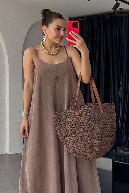 Tuala Asit Yıkama Elbise - Acı Kahve