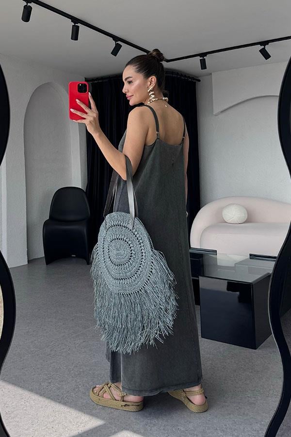 Tuala Asit Yıkama Elbise - Antrasit