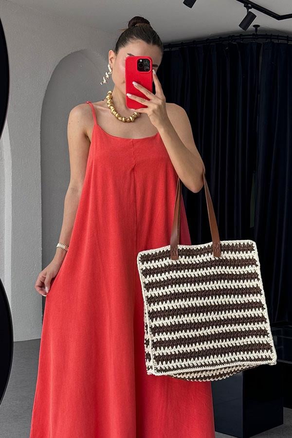 Tuala Asit Yıkama Elbise - Nar Çiçeği