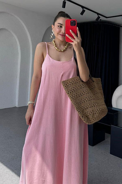 Tuala Asit Yıkama Elbise - Pembe