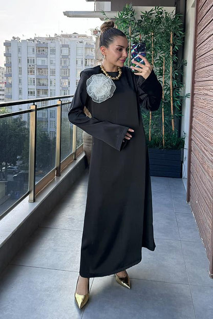 Tually Vatkalı Siyah Saten Elbise
