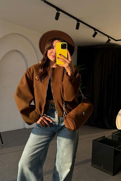 Turgeon Bomber Acı Kahve Kaşe Ceket