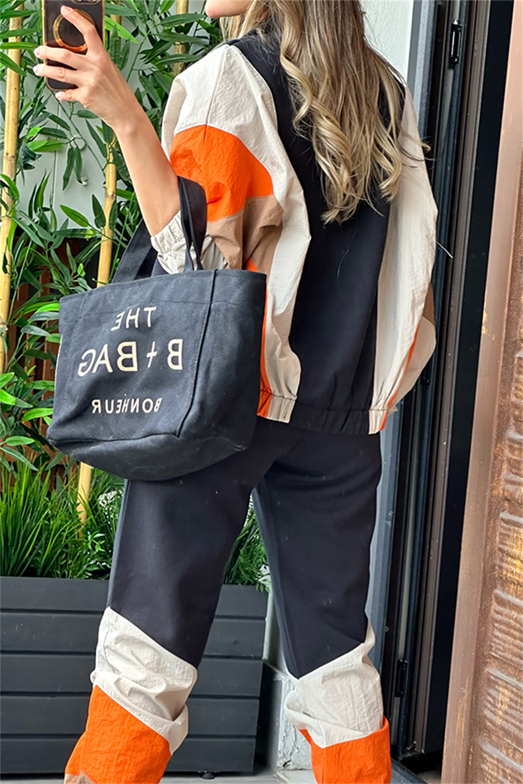 Turuncu geçişli şardonlu ikili eşofman takım