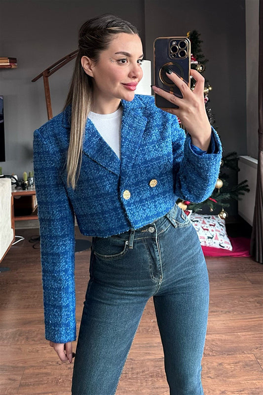 Tüvit mavi mini blazer ceket