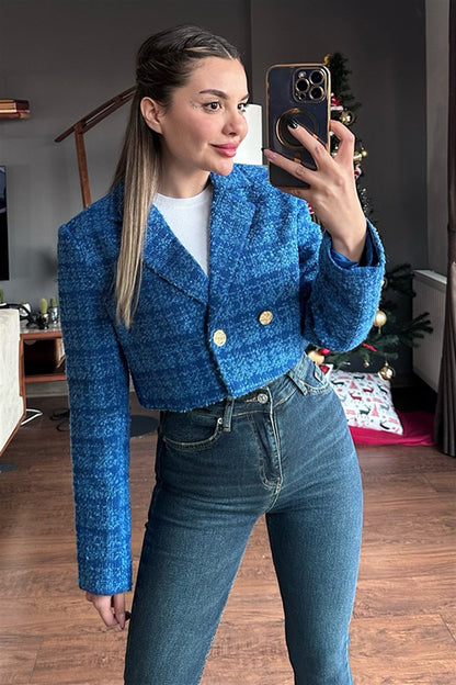 Tüvit mavi mini blazer ceket