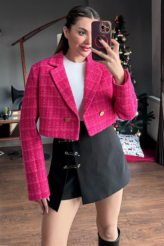 Tüvit pembe mini blazer ceket