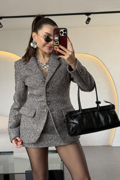 Tweed Siyah İçi Şortlu Etek Takım