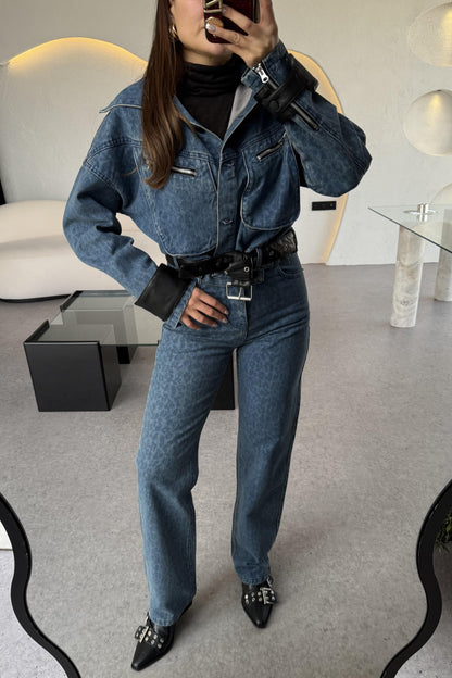 Vagner Denim Leopar Desen Takım