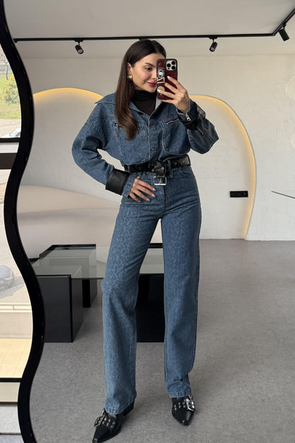 Vagner Denim Leopar Desen Takım