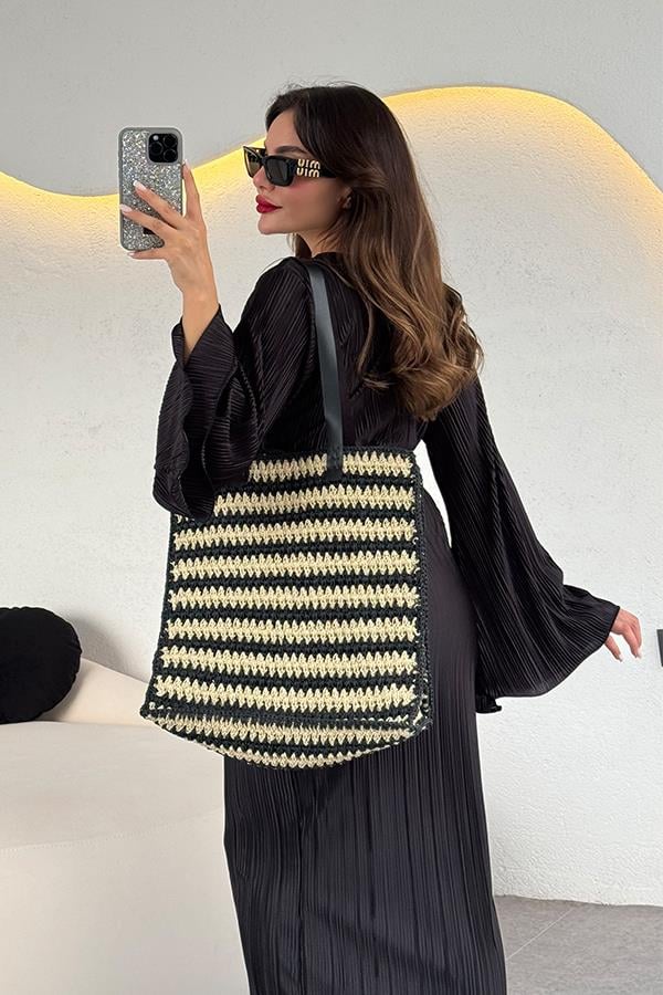 Valdes Astarlı Kırinkıl Elbise - Siyah