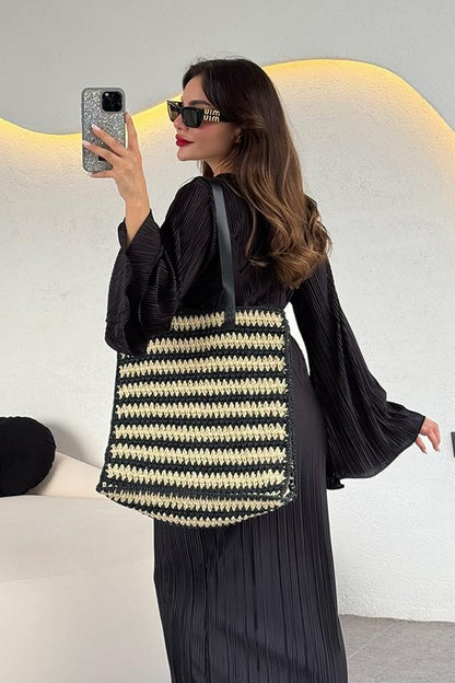 Valdes Astarlı Kırinkıl Elbise - Siyah