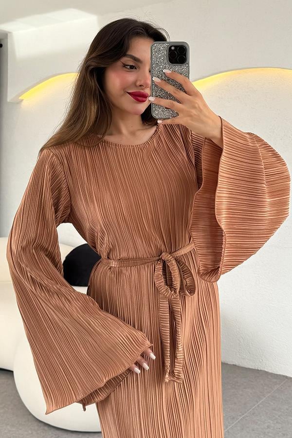 Valdes Astarlı Kırinkıl Elbise - Tarçın