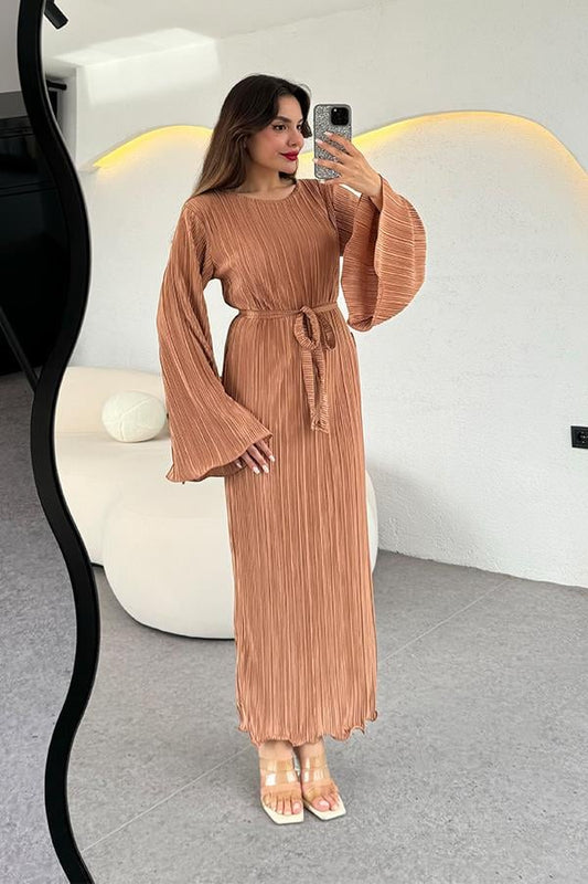 Valdes Astarlı Kırinkıl Elbise - Tarçın