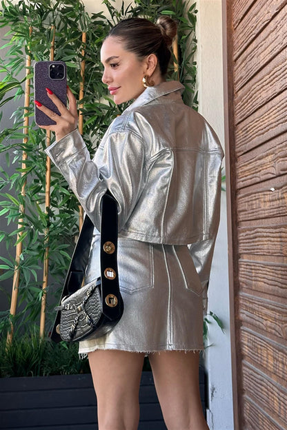 Valiyeva Metalik Ceket - Etek Takım