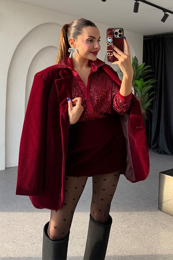 Vanetta Kadife Bordo Takım