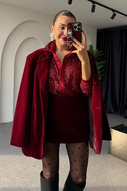 Vanetta Kadife Bordo Takım