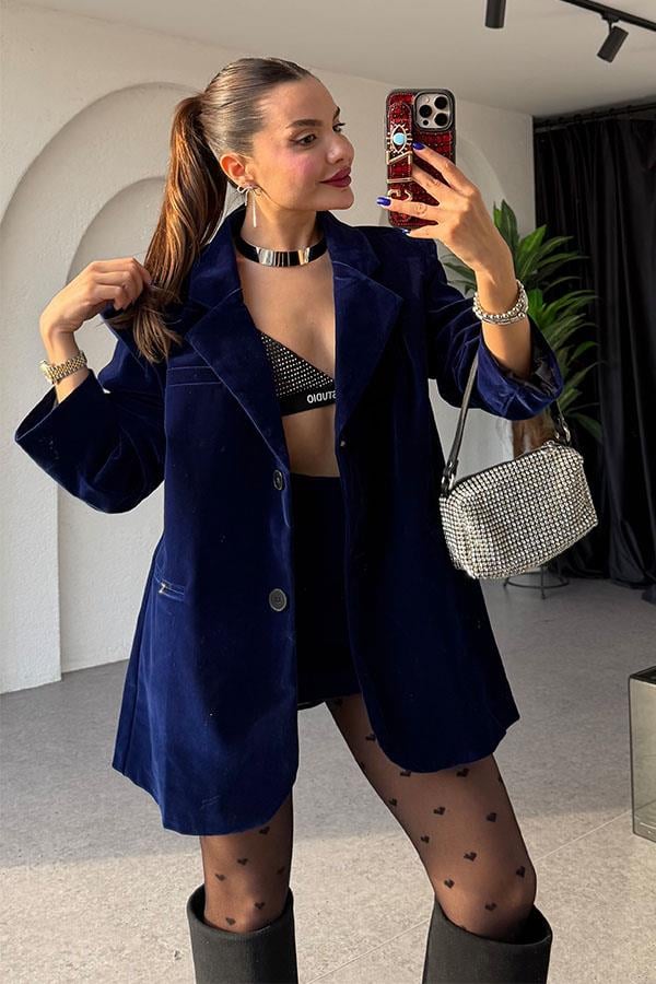 Vanetta Kadife Lacivert Takım