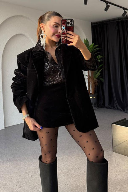 Vanetta Kadife Siyah Takım