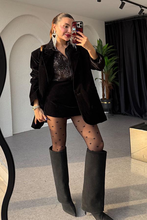 Vanetta Kadife Siyah Takım