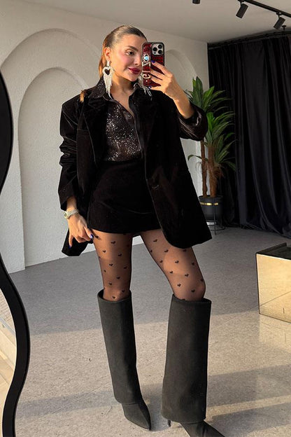 Vanetta Kadife Siyah Takım