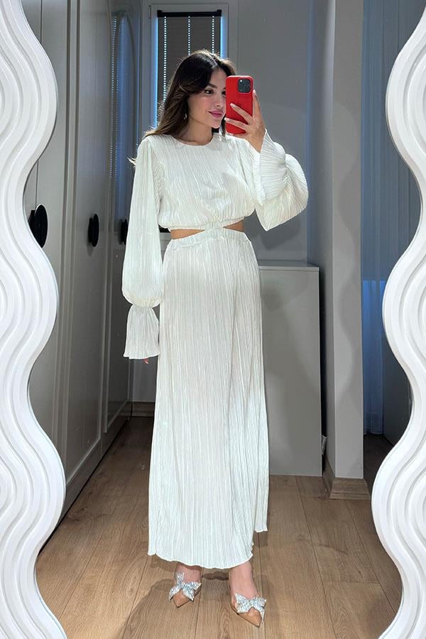 Vanni Kırinkıl Bel Dekolteli Elbise-Ekru