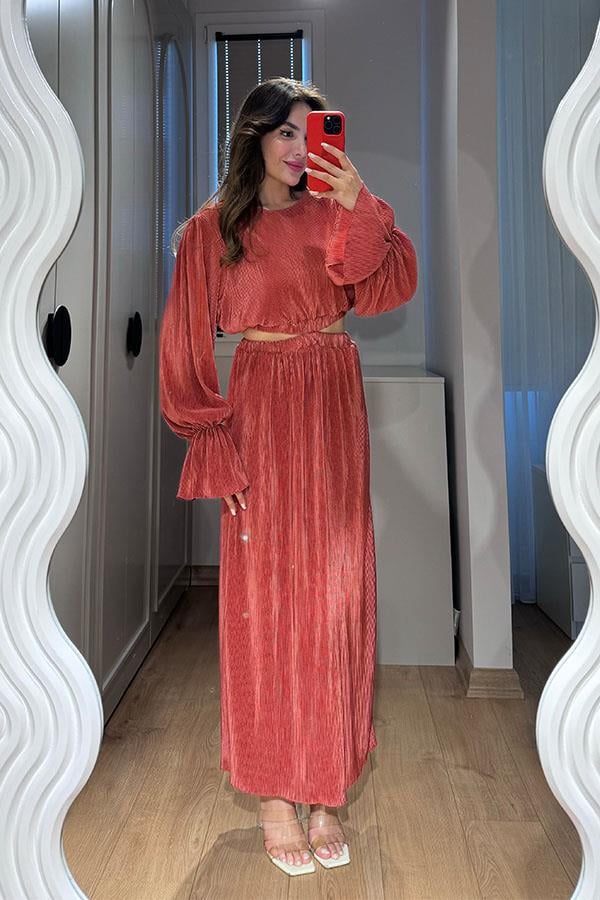 Vanni Kırinkıl Bel Dekolteli Elbise-Kiremit