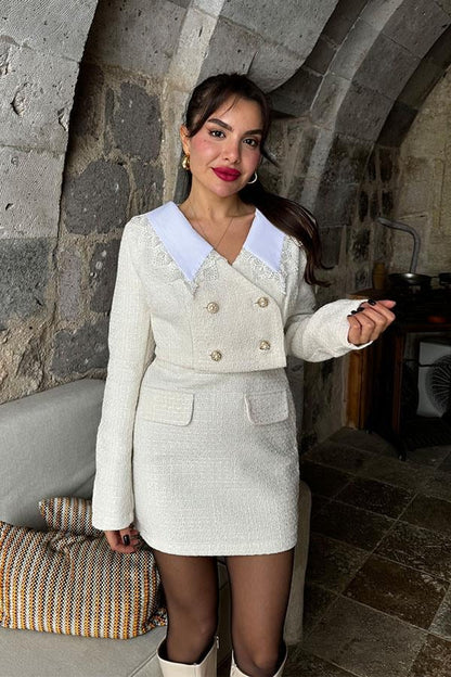 Vavı Bebe Yaka Beyaz Tüvit Takım