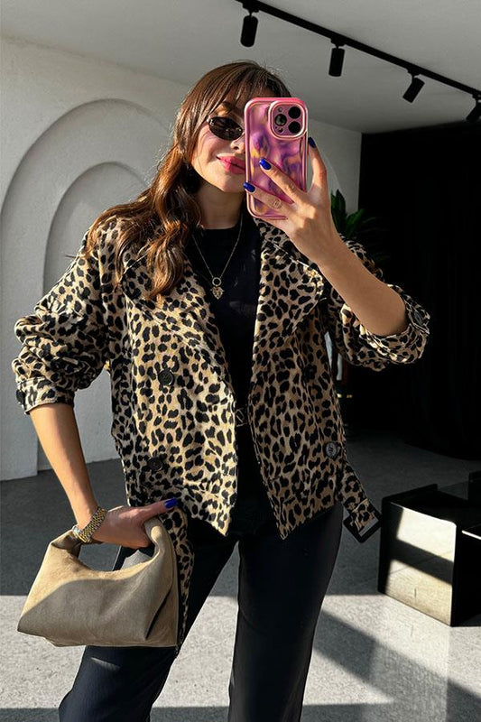 Vebra Taş Leopar Desen Ceket