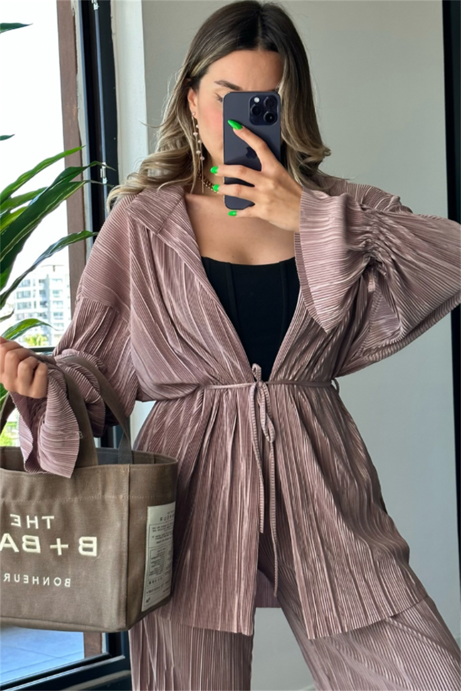 Vegas kırinkıl kumaş saten ikili takım - Bronz