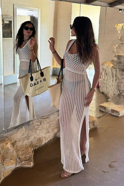 Velina Merserize Yırtmaç Detaylı Bej Pareo