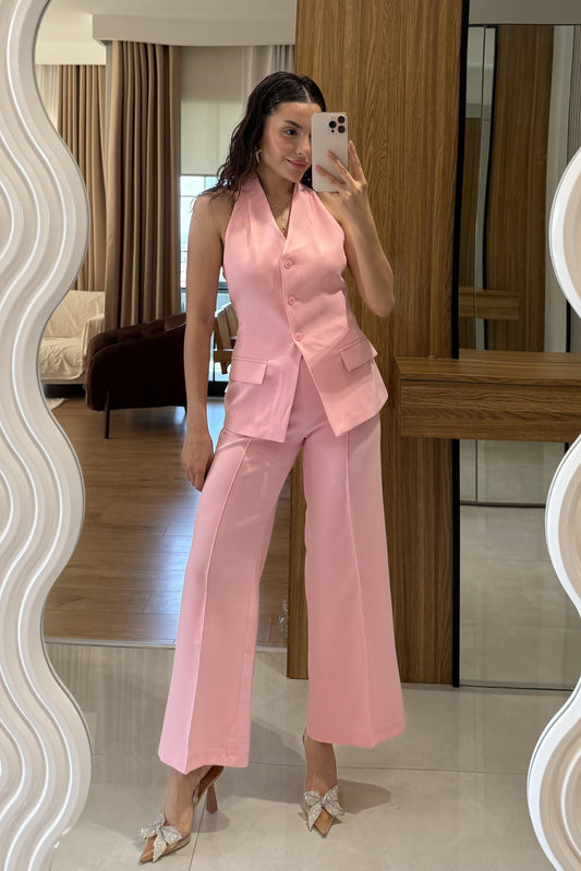 Velora Pembe Premium Yelekli Takım