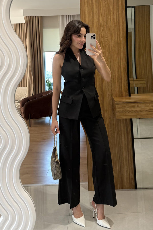 Velora Siyah Premium Yelekli Takım