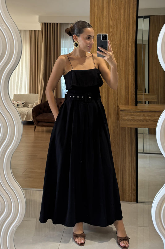 Vendida Siyah Kemerli Cep Detaylı Çan Elbise