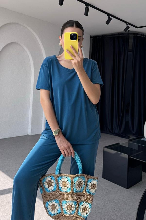 Venti Modal Kumaş Takım -Petrol Mavi