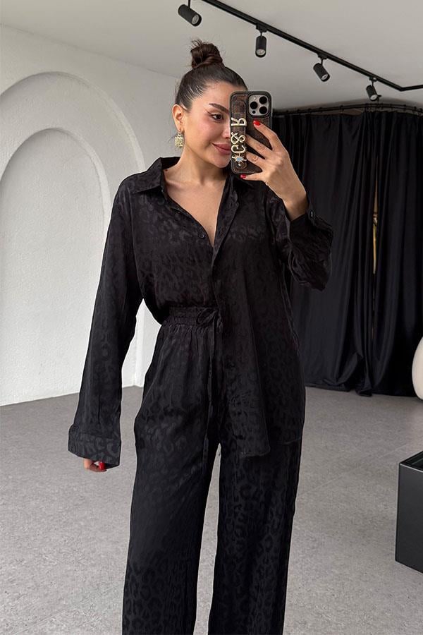 Ventura Siyah Saten Dokulu Takım