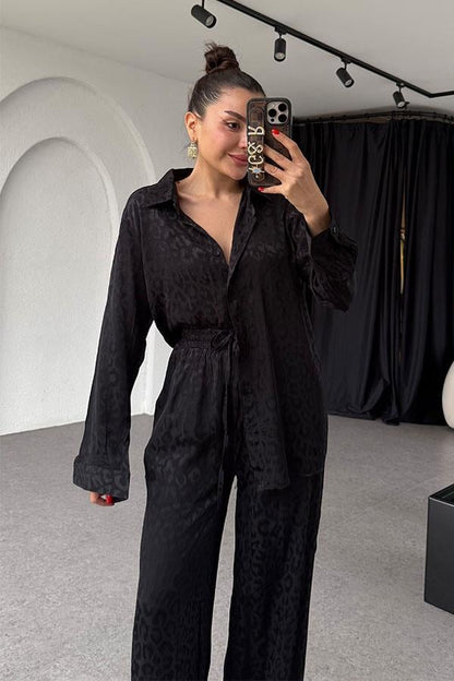 Ventura Siyah Saten Dokulu Takım